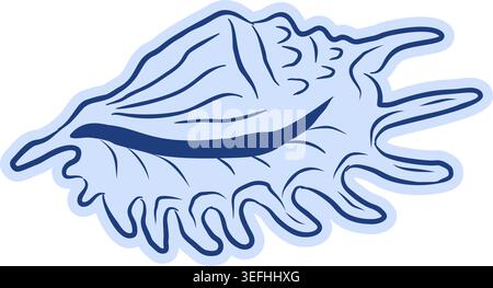 Stilisierte Muschel aus Spinnenmuscheln. Handgezeichnetes elegantes Amalfi und mediterraner Doodle-Stil. Lambis Blue Line Art Illustration für Küsten Lifestyle Kleie Stock Vektor