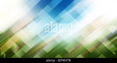 Ein abstrakter Hintergrund mit einem diagonalen Rastermuster mit weichem Bewegungsunschärfe, der leuchtende Blau- und Grüntöne mit hellen, luftigen Highlights verbindet. Stockfoto