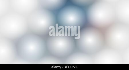 Eine abstrakte digitale Komposition, die ein Muster aus weichen, leuchtenden, halbtransparenten Kugeln mit einem markanten blauen Akzent in der Mitte zeigt. Stockfoto