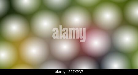 Ein lebendiger abstrakter Hintergrund, bestehend aus sich überlappenden leuchtenden Kugeln mit einem mehrfarbigen Farbverlauf von Grün zu Rosa und Grau. Stockfoto