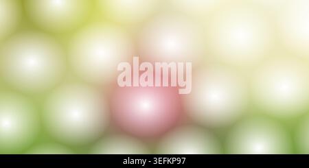 Ein digitaler abstrakter Hintergrund mit einem Muster aus weichen, leuchtend grünen Kugeln mit einer markanten rosa Kugel in der Mitte, angeordnet in einem Raster. Stockfoto
