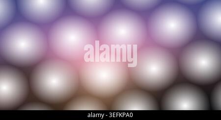 Ein digitaler abstrakter Hintergrund mit einem Muster aus weichen, leuchtenden Kugeln in verschiedenen Violett-, Rosa- und Brauntönen, angeordnet in einem Raster. Stockfoto