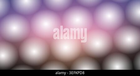Ein digitaler abstrakter Hintergrund mit einem Muster aus leuchtenden, halbtransparenten Kugeln, die in einem Raster mit einem glatten violetten und rosa Farbverlauf angeordnet sind. Stockfoto