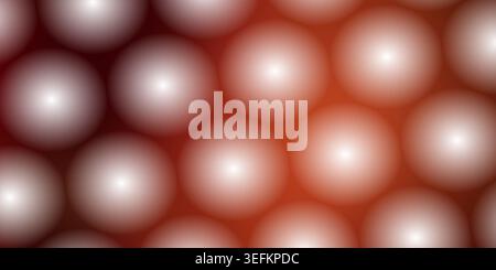 Ein digitaler abstrakter Hintergrund mit einem Muster aus leuchtenden, halbtransparenten Kugeln, die in einem Gitter mit einem glatten, warmen orangen Farbverlauf angeordnet sind. Stockfoto
