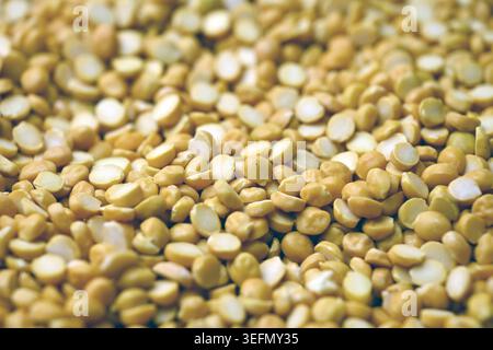 Split Chana Dal Textur mit Defocus Hintergründen Makrofotografie Stockfoto