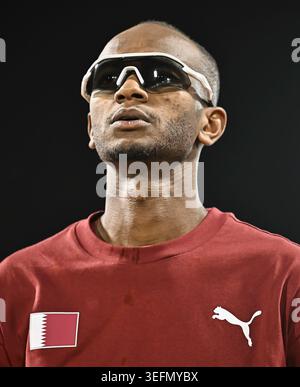 Doha, Katar. Mai 2026. Mutaz Essa Barshim aus Katar vor dem Hochsprungwettbewerb menÕs während der Leichtathletik-Veranstaltung des 4. Golfkooperationsrates (GCC) im Suheim bin Hamad Stadium (Foto: Noushad Variyattiyakkal/SOPA Images/SIPA USA) Credit: SIPA USA/Alamy Live News Stockfoto
