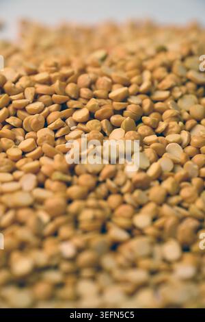 Split Chana Dal Textur mit Defocus Hintergründen Makrofotografie Stockfoto