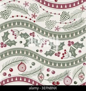 Frohe Weihnachten, frohes neues Jahr nahtloses Muster für Grußkarten, Geschenkpapier. Nahtloses Wintermuster. Vektorabbildung. Stock Vektor