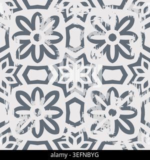 Nahtloser Vintage-Teppich mit einem Effekt von Abrieb. Damastteppich. Handgezeichnetes nahtloses abstraktes Muster mit östlichen Motiven. Vektorabbildung Stock Vektor