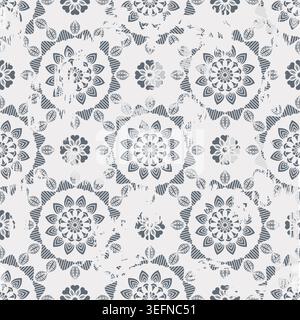 Nahtloser Vintage-Teppich mit einem Effekt von Abrieb. Damastteppich. Handgezeichnetes nahtloses abstraktes Muster mit östlichen Motiven. Vektorabbildung Stock Vektor