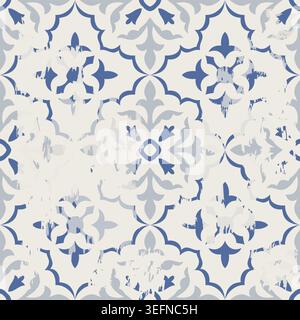 Nahtloser Vintage-Teppich mit einem Effekt von Abrieb. Damastteppich. Handgezeichnetes nahtloses abstraktes Muster mit östlichen Motiven. Vektorabbildung Stock Vektor