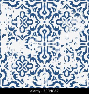 Nahtloser Vintage-Teppich mit einem Effekt von Abrieb. Damastteppich. Handgezeichnetes nahtloses abstraktes Muster mit östlichen Motiven. Vektorabbildung Stock Vektor