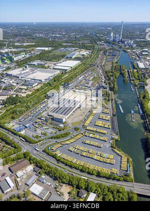 Luftaufnahme, Industriepark am Westhafen, CTH Container Terminal am Rhein-Herne Kanal, Müller - die Lila Logistik, hinten die STEAG kombinierte HE Stockfoto