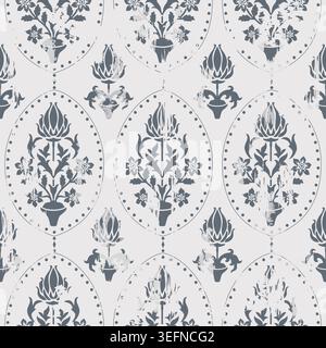 Nahtloser Vintage-Teppich mit einem Effekt von Abrieb. Damastteppich. Handgezeichnetes nahtloses abstraktes Muster mit östlichen Motiven. Vektorabbildung Stock Vektor