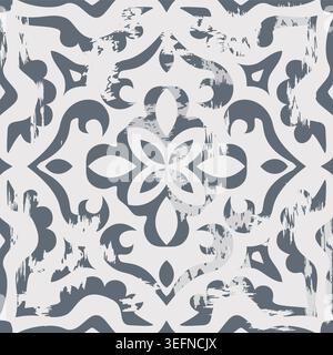 Nahtloser Vintage-Teppich mit einem Effekt von Abrieb. Damastteppich. Handgezeichnetes nahtloses abstraktes Muster mit östlichen Motiven. Vektorabbildung Stock Vektor