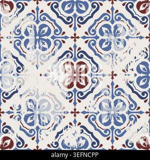 Nahtloser Vintage-Teppich mit einem Effekt von Abrieb. Damastteppich. Handgezeichnetes nahtloses abstraktes Muster mit östlichen Motiven. Vektorabbildung Stock Vektor