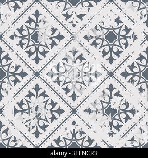 Nahtloser Vintage-Teppich mit einem Effekt von Abrieb. Damastteppich. Handgezeichnetes nahtloses abstraktes Muster mit östlichen Motiven. Vektorabbildung Stock Vektor