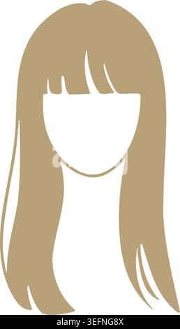 Illustration eines gesichtslosen weiblichen Kopfes mit langen hellblonden Haaren und weichem Vorderpfony. Stock Vektor