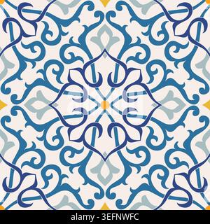 Nahtloses Muster mit viktorianischen Motiven. Nahtloses Damastmuster. Farbenfrohes Azulejo, original traditionelles portugiesisches und spanisches Dekor. Vektor Stock Vektor