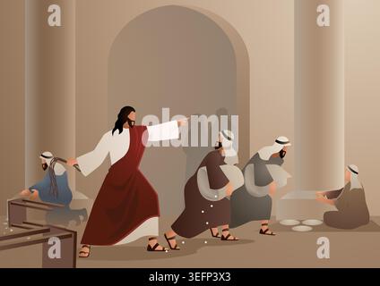 Biblische Vektor-Illustration-Serie, Jesus reinigt den Tempel Stock Vektor