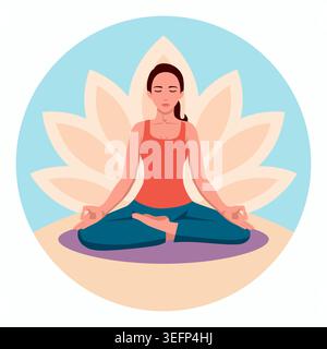 Yoga Meditation Frau Lotus Pose flache Illustration Wellness Achtsamkeit Konzept Stock Vektor