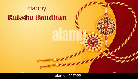 Bearbeitbares horizontales Raksha Bandhan Banner mit verflochtenen Rakhi-Threads in Gehörter Form und Kopierraum für soziale Medien, Anzeigen und Web. Stock Vektor