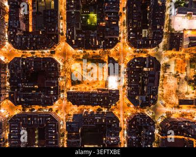 Barcelona eixample Viertel Luftnetz Nacht Stadt Stockfoto