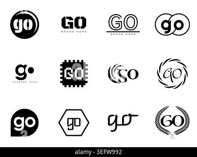 Unternehmensvorlage „GO Logo“. Buchstaben g und o. Setzen Sie mit Designelementen verschiedene klassische Serifenschriftarten und modernen, auffälligen Text. Anfängliche Schriftart Stock Vektor