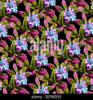 Realistische Rhododendron Blumenkränze, herzförmige Komposition und botanische Elemente isoliert auf weißem Hintergrund, romantische florale Clipart-Set Stockfoto