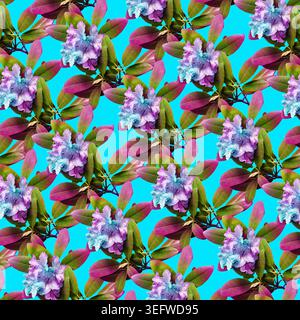 Realistische Rhododendron Blumenkränze, herzförmige Komposition und botanische Elemente isoliert auf weißem Hintergrund, romantische florale Clipart-Set Stockfoto