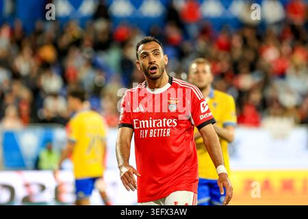Lissabon, Portugal. Mai 2026. Estadio Antonio Coimbra da Mota Vangelis Pavlidis von SL Benfica reagiert auf das Spiel der Primeira Liga zwischen GD Estoril Praia und SL Benfica am 16. Mai 2026 im Estadio Antonio Coimbra da Mota in Estoril, Portugal. Liga Portugal Betclic - GD Estoril Praia vs SL Benfica (Valter Gouveia/SPP) Credit: SPP Sport Pressefoto. /Alamy Live News Stockfoto
