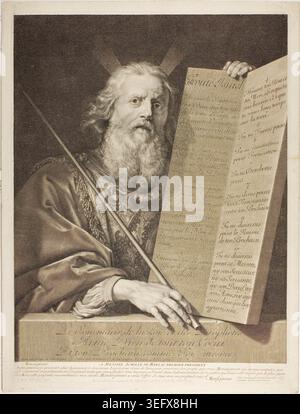 Moise von Gérard Edelinck, 1699, zeigt den biblischen Patriarchen mit Gesetzestafeln, ein wissenschaftlicher Stich nach Philippe de Champaigne Stockfoto