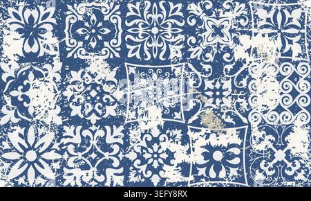 Nahtloser Vintage-Teppich mit einem Effekt von Abrieb. Flickenteppich. Handgezeichnetes nahtloses abstraktes Muster mit östlichen Motiven. Vektorabbildung Stock Vektor