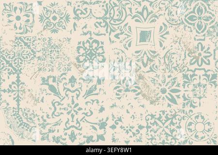 Nahtloser Vintage-Teppich mit einem Effekt von Abrieb. Flickenteppich. Handgezeichnetes nahtloses abstraktes Muster mit östlichen Motiven. Vektorabbildung Stock Vektor