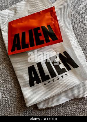 Alien Burger Fast Food Verpackung Stockfoto