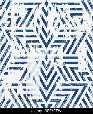 Nahtlose geometrische Fliese mit Abriebeffekt. Damastteppich. Handgezeichnetes nahtloses abstraktes Muster mit östlichen Motiven. Vektorabbildung Stock Vektor