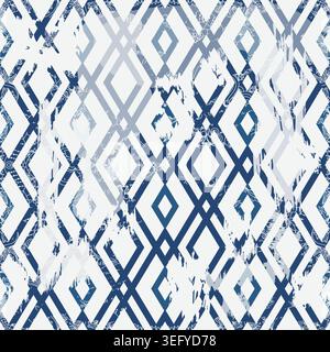 Nahtlose geometrische Fliese mit Abriebeffekt. Damastteppich. Handgezeichnetes nahtloses abstraktes Muster mit östlichen Motiven. Vektorabbildung Stock Vektor