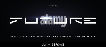 Zukünftige Schriftart Logo Alphabet Breite geometrische Buchstaben Sci-fi Typografie, futuristisches Typografisches Design für KI digitale Transformation Headline, Roboter Stock Vektor