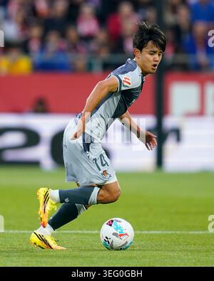 Takefusa Kubo von Real Sociedad spielte am 14. Mai 2026 im Montilivi-Stadion in Girona, Spanien, während des Spiels 2025:2026, Spieltag 36 zwischen Girona FC und Real Sociedad. (Foto: Sergio Ruiz / PRESSINPHOTO) Stockfoto