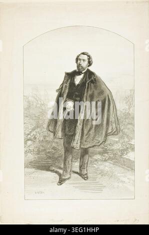 Alfred de Musset von Paul Gavarni, 1854, zeigt den französischen romantischen Dichter und Dramatiker in einem drapierten Mantel in kontemplativer Pose in einer bergigen Landschaft Stockfoto