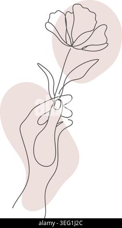 Handauflage Mit Blume, Durchgehende Strichgrafik Stock Vektor