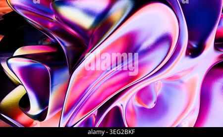 Abstraktes 3D-Kunstwerk mit fließenden, organischen Formen mit einer atemberaubenden Auswahl an lebendigen Farben und glatten, reflektierenden Oberflächen. Das kühne Zusammenspiel von Farbtönen Stockfoto