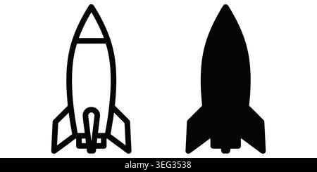 Schwarz-weiße Raketenschiffsymbole für Raumfahrt und Startkonzepte Vector Stock Vektor