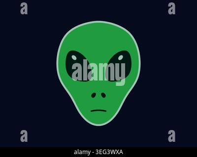 Alien-Gesicht oder Kopf des Weltraums mit großen schwarzen Augen. Green Skin Space Alien. Stock Vektor