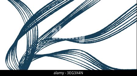 Abstrakter, handgezeichneter welliger Hintergrund mit blauen kurvigen Linien auf einem isolierten Hintergrund. Stockfoto