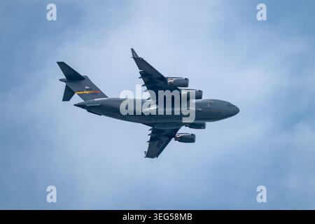 Peking, China - 18. Mai 2026: Nahaufnahme der USAF C-17, die nach dem China-Gipfel diplomatisches Material in die USA zurücktransportierte Stockfoto
