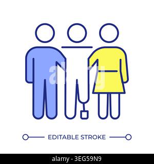Symbol für die Linienfarbe für behinderte Person, die von Familienmitgliedern unterstützt wird Stock Vektor