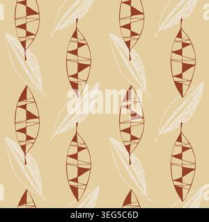 Muster mit geometrischen abstrakten Blättern in Braun- und Beigetönen für moderne Mid Century Tapeten, Heimtextilien und herbstliche Verpackungen. Vektor krank Stock Vektor
