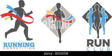 Athletic Runners Breaking Finish Line Tape Stock Vektor