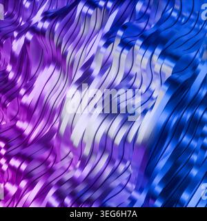 Abstrakter Hintergrund von Scheiben von welligen glänzenden Metallobjekten in Blau- und Rosa-Tönen mit weißem Kern. Stockfoto